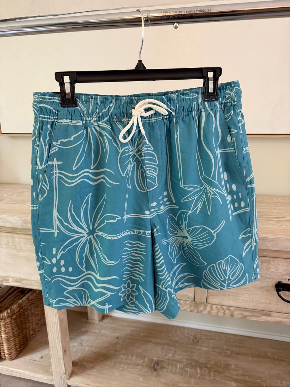 RSQ Teal Blue Tropical Print Swim Trunks